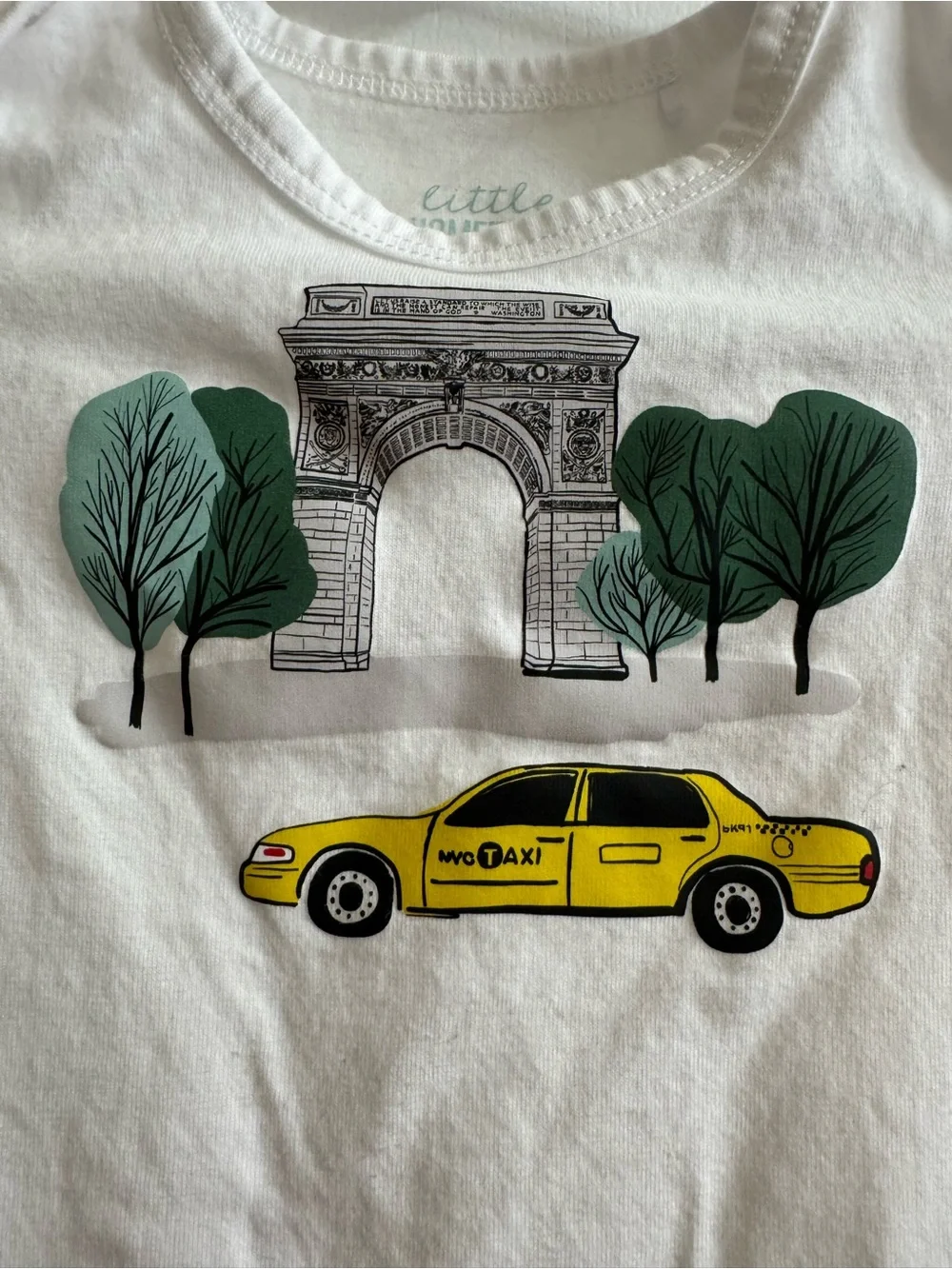 Little Hometown NYC White Baby Onesie with Yellow Taxi